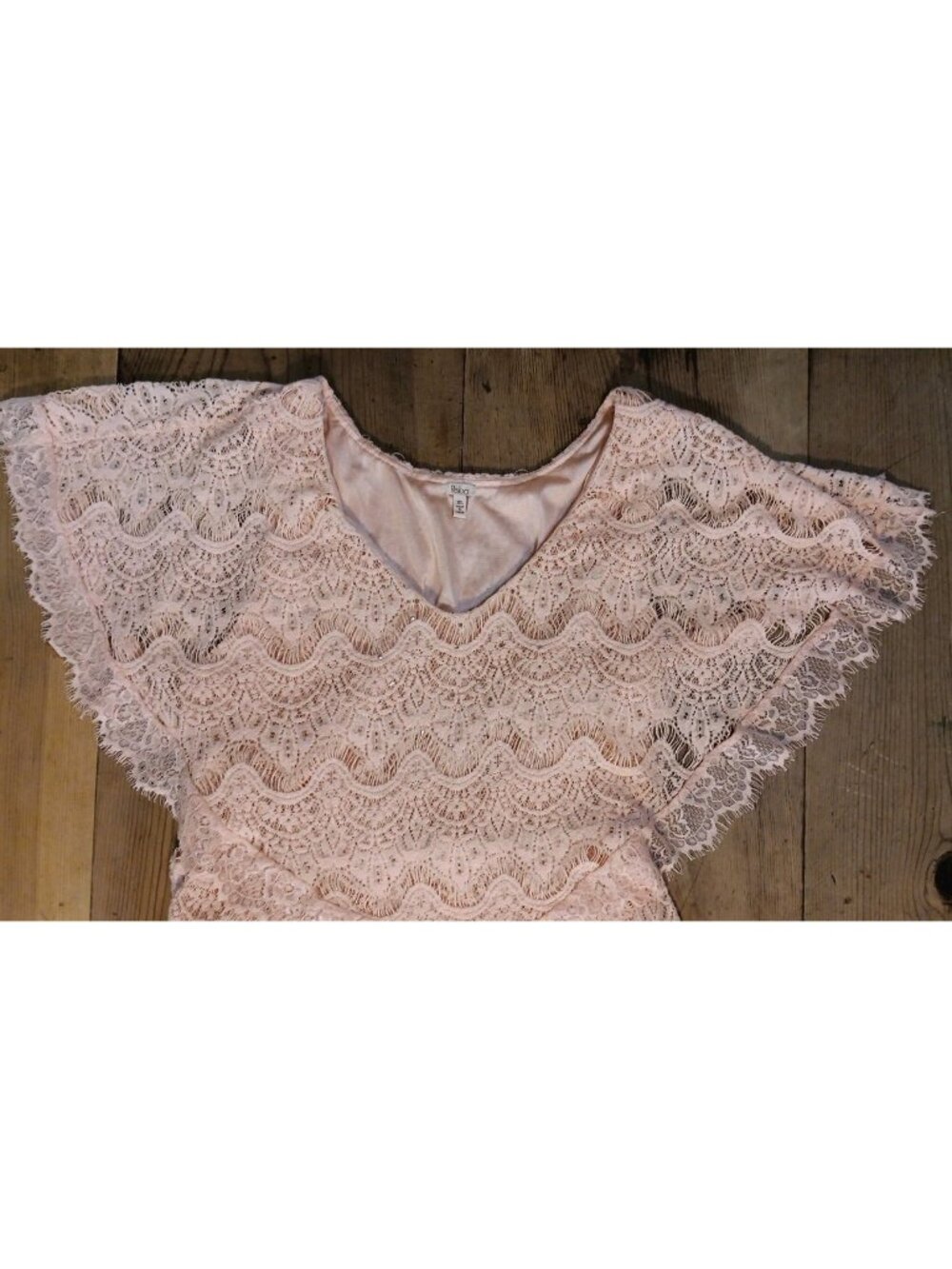 Reba Midi Dress Womens XL Pink Crochet Floral Lace V Neck Rhinestone Pullover - Picture 2 of 12